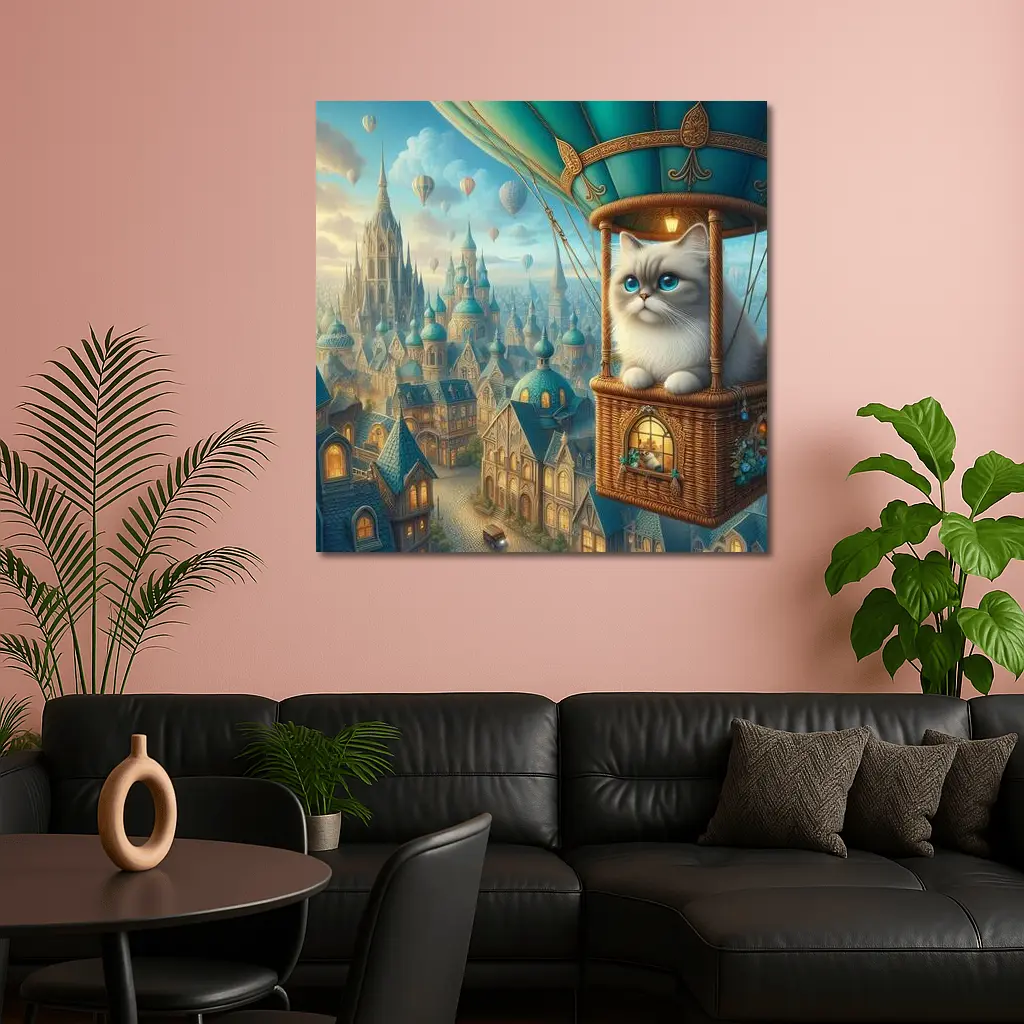 Ragdoll Cat Hot Air Balloon Fantasy City – Wall Art
