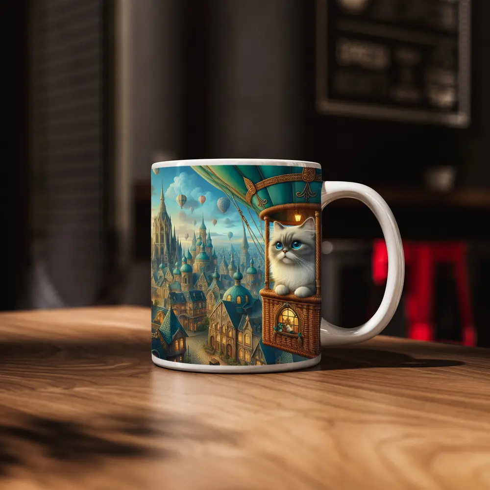 Ragdoll Cat Hot Air Balloon Fantasy City – Mugs