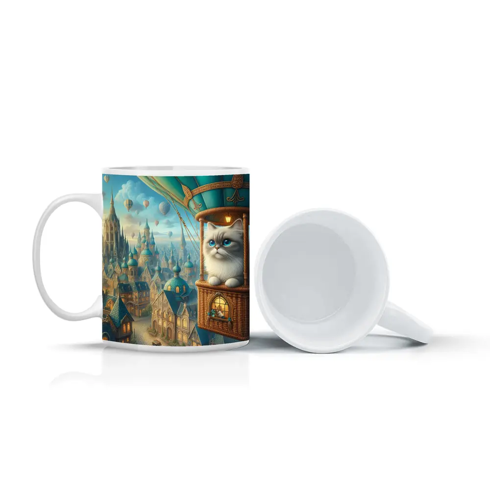 Ragdoll Cat Hot Air Balloon Fantasy City – Mugs