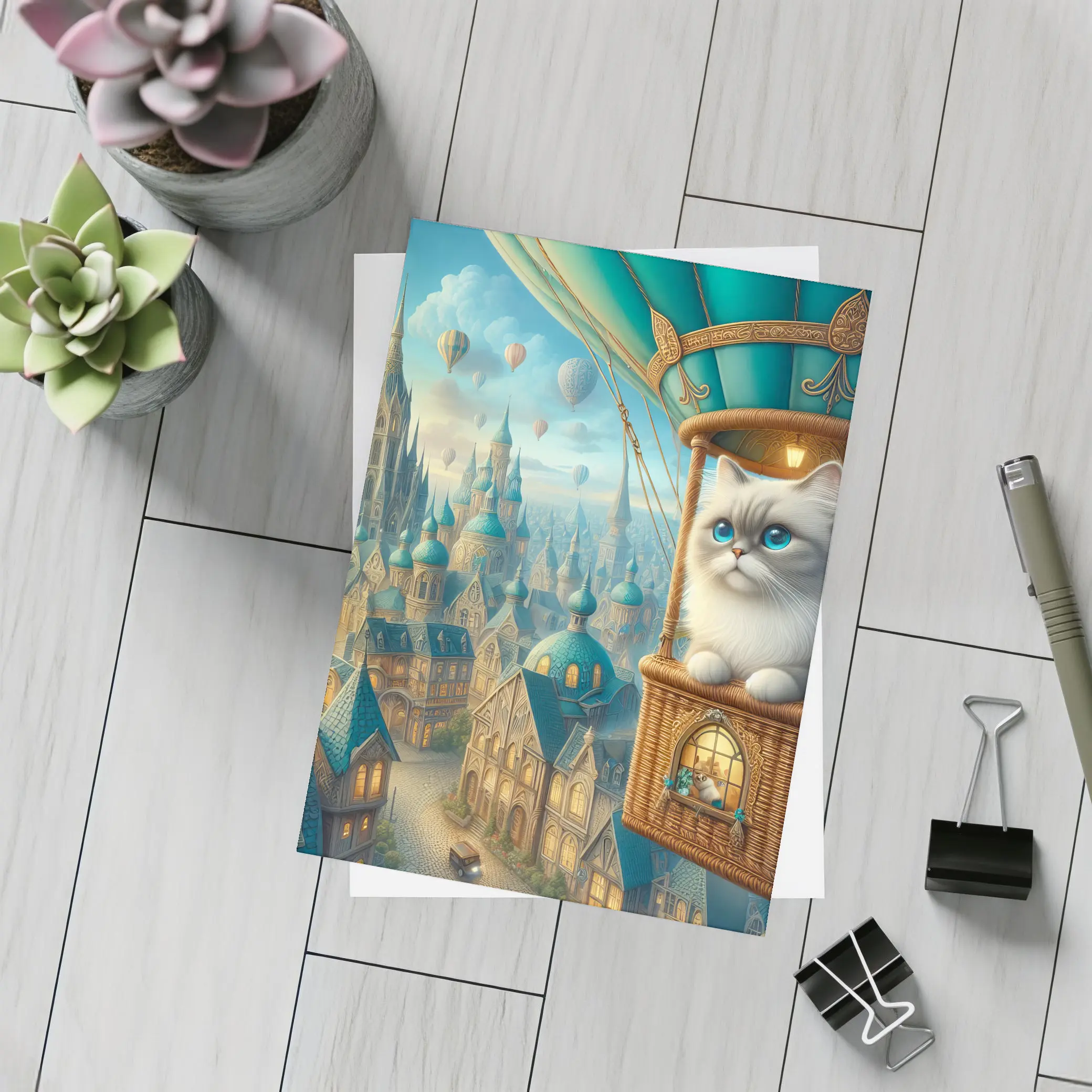 Ragdoll Cat Hot Air Balloon Fantasy City – Postcards