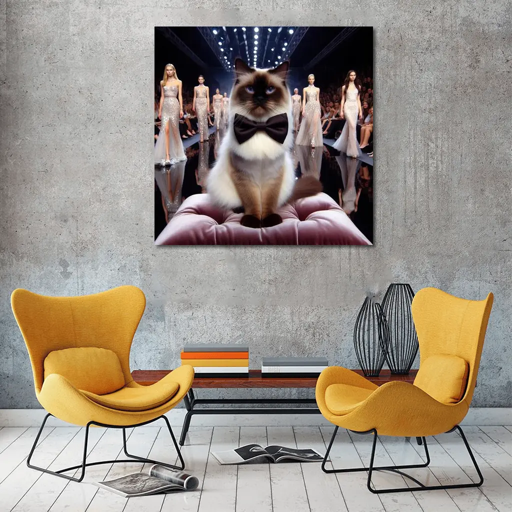 Birman Cat Bow Tie Fashion Runway Show – Wall Art