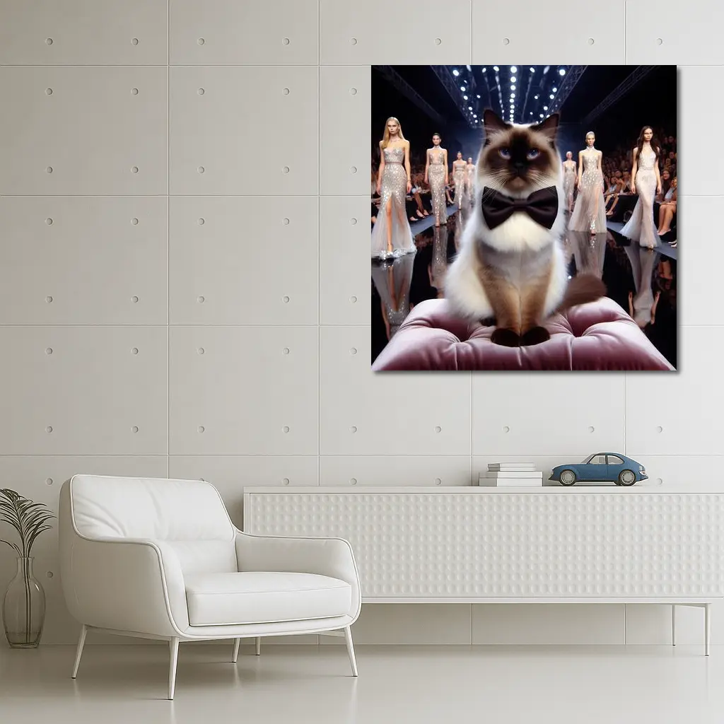 Birman Cat Bow Tie Fashion Runway Show – Wall Art