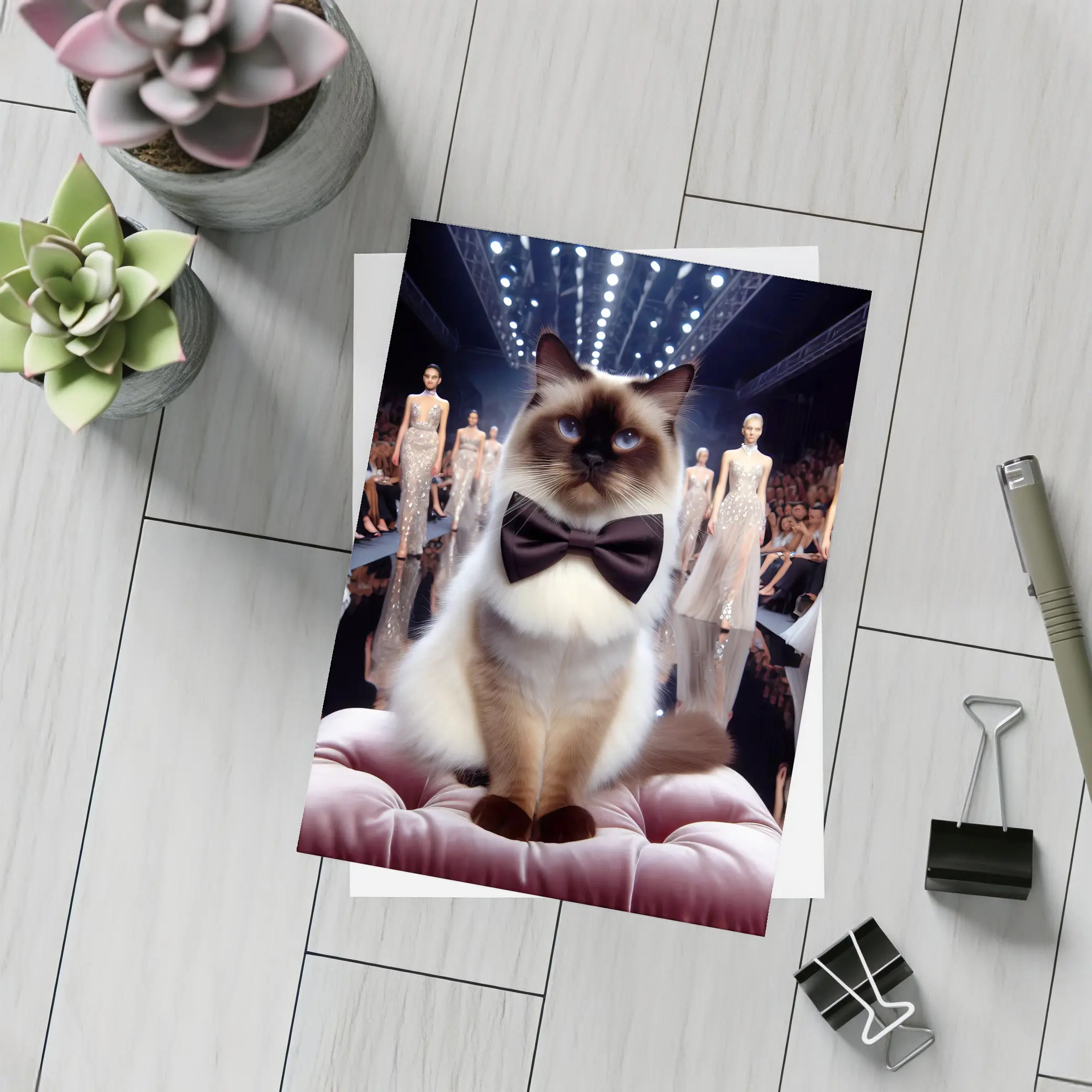 Birman Cat Bow Tie Fashion Runway Show – Postcards