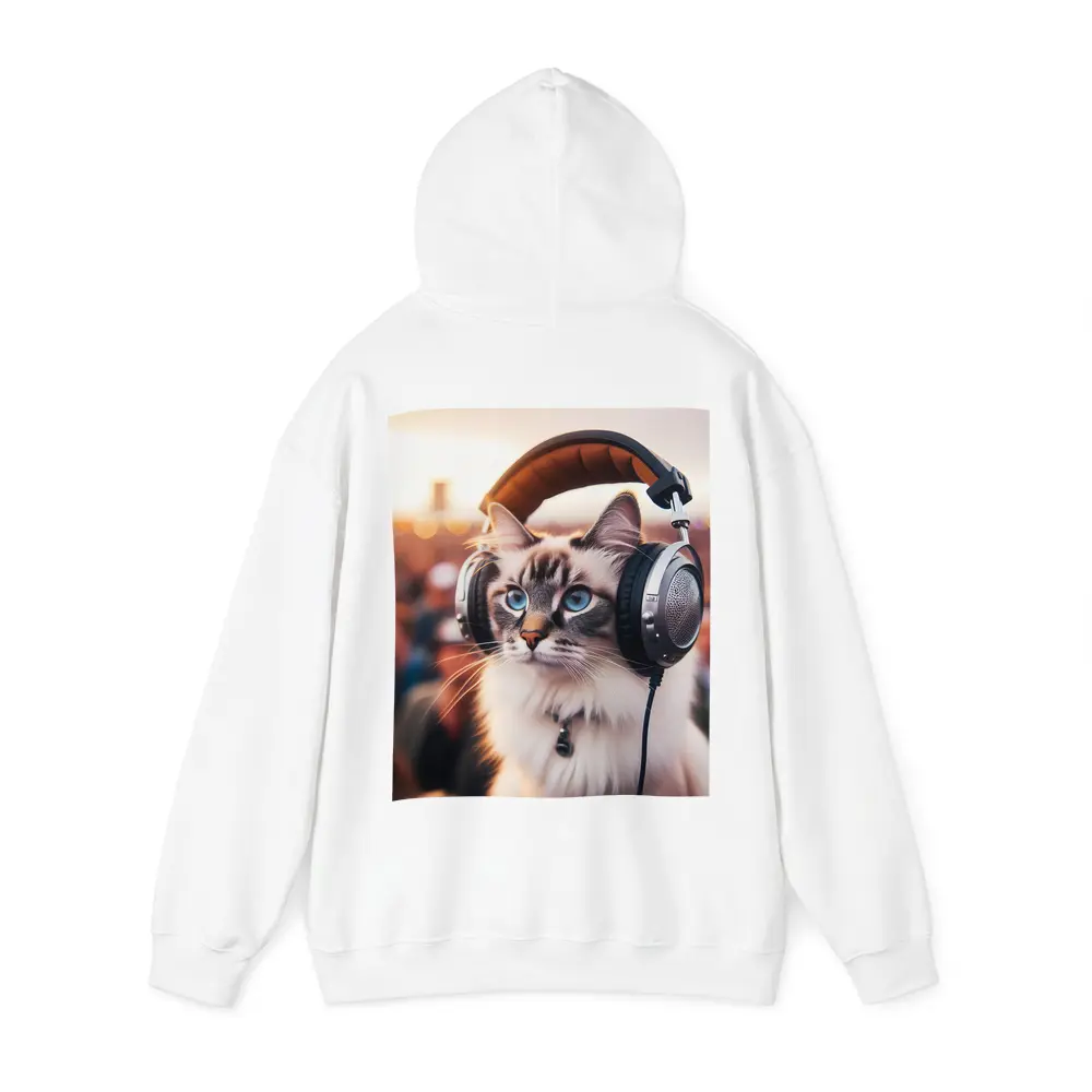 Ragdoll Cat Wearing Headphones Crowd Background – Hoodies
