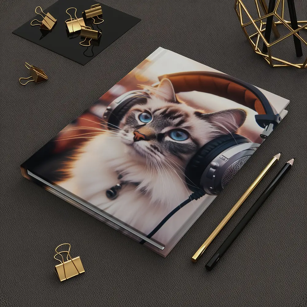 Ragdoll Cat Wearing Headphones Crowd Background – Notebooks