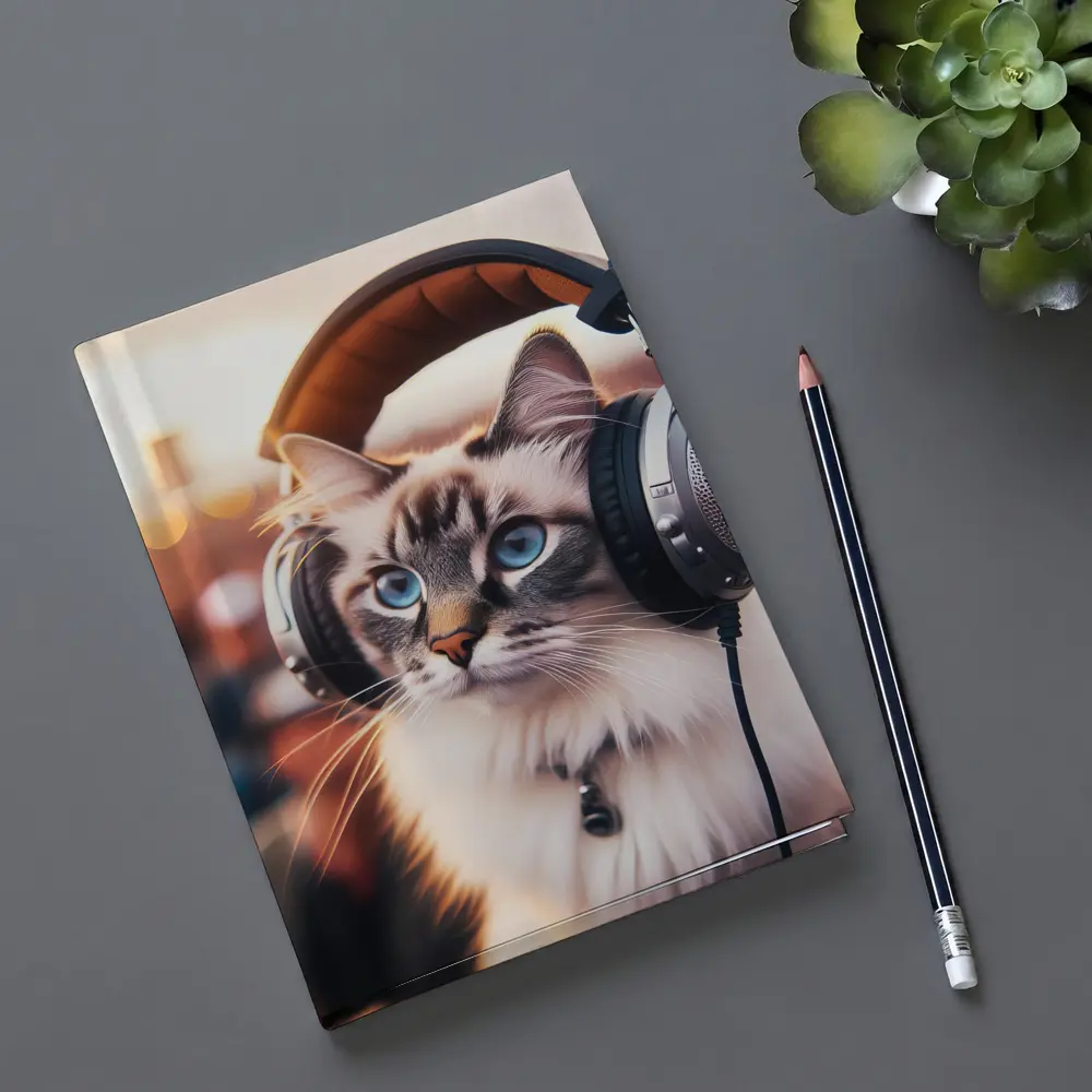 Ragdoll Cat Wearing Headphones Crowd Background – Notebooks