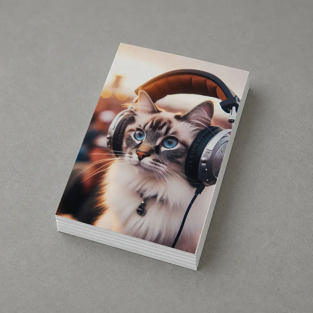 Ragdoll Cat Wearing Headphones Crowd Background – Postcards
