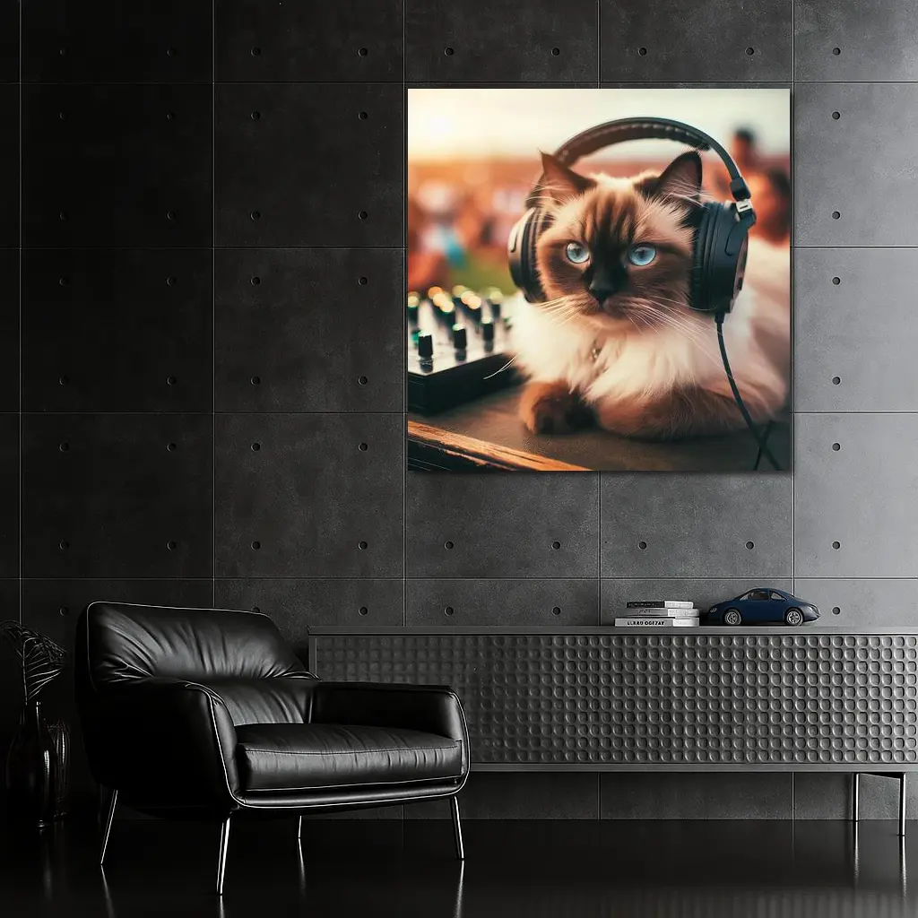 Birman Cat DJ Headphones Outdoor Party – Wall Art