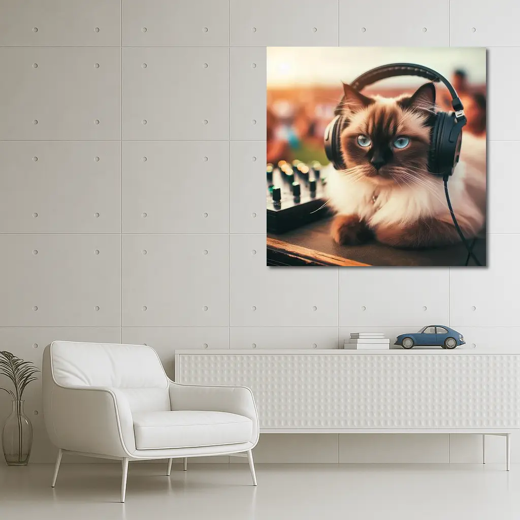 Birman Cat DJ Headphones Outdoor Party – Wall Art