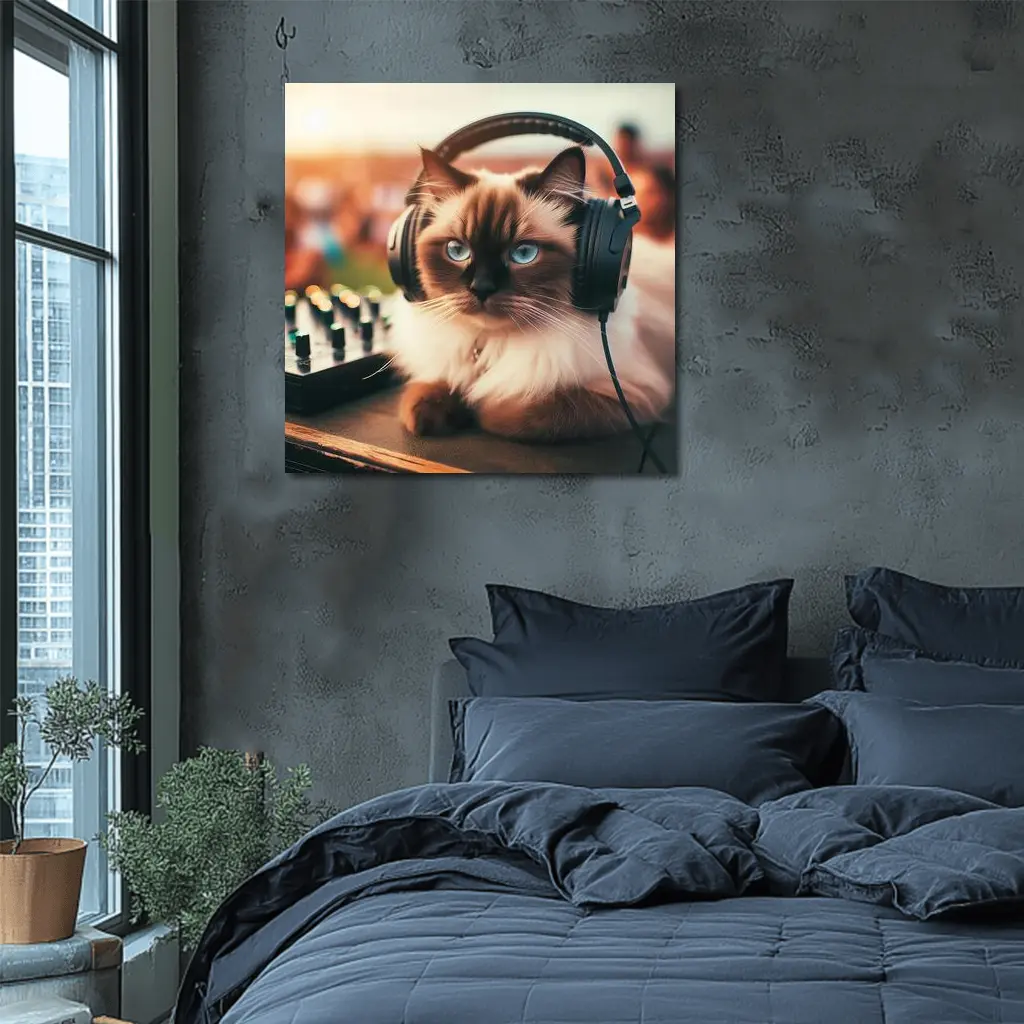 Birman Cat DJ Headphones Outdoor Party – Wall Art