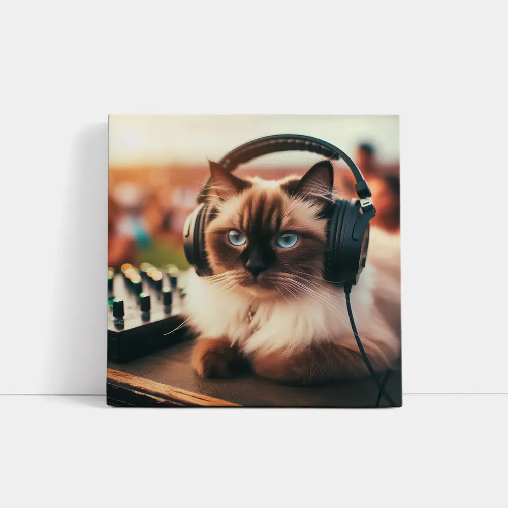 Birman Cat DJ Headphones Outdoor Party – Wall Art