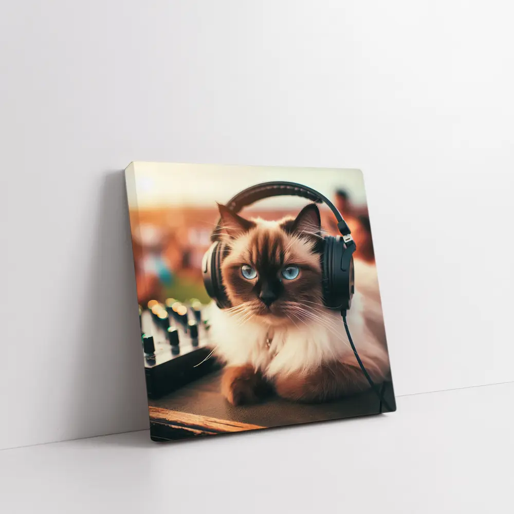 Birman Cat DJ Headphones Outdoor Party – Wall Art