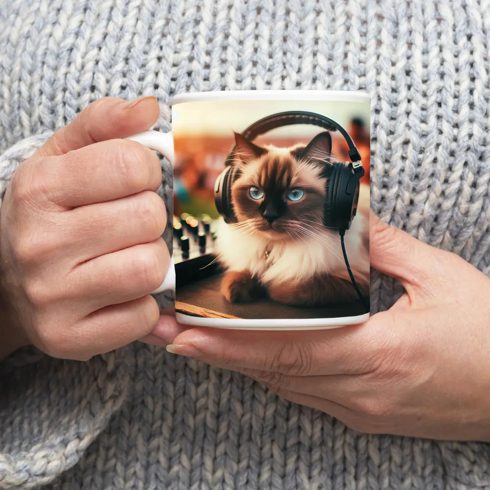 Birman Cat DJ Headphones Outdoor Party – Mugs