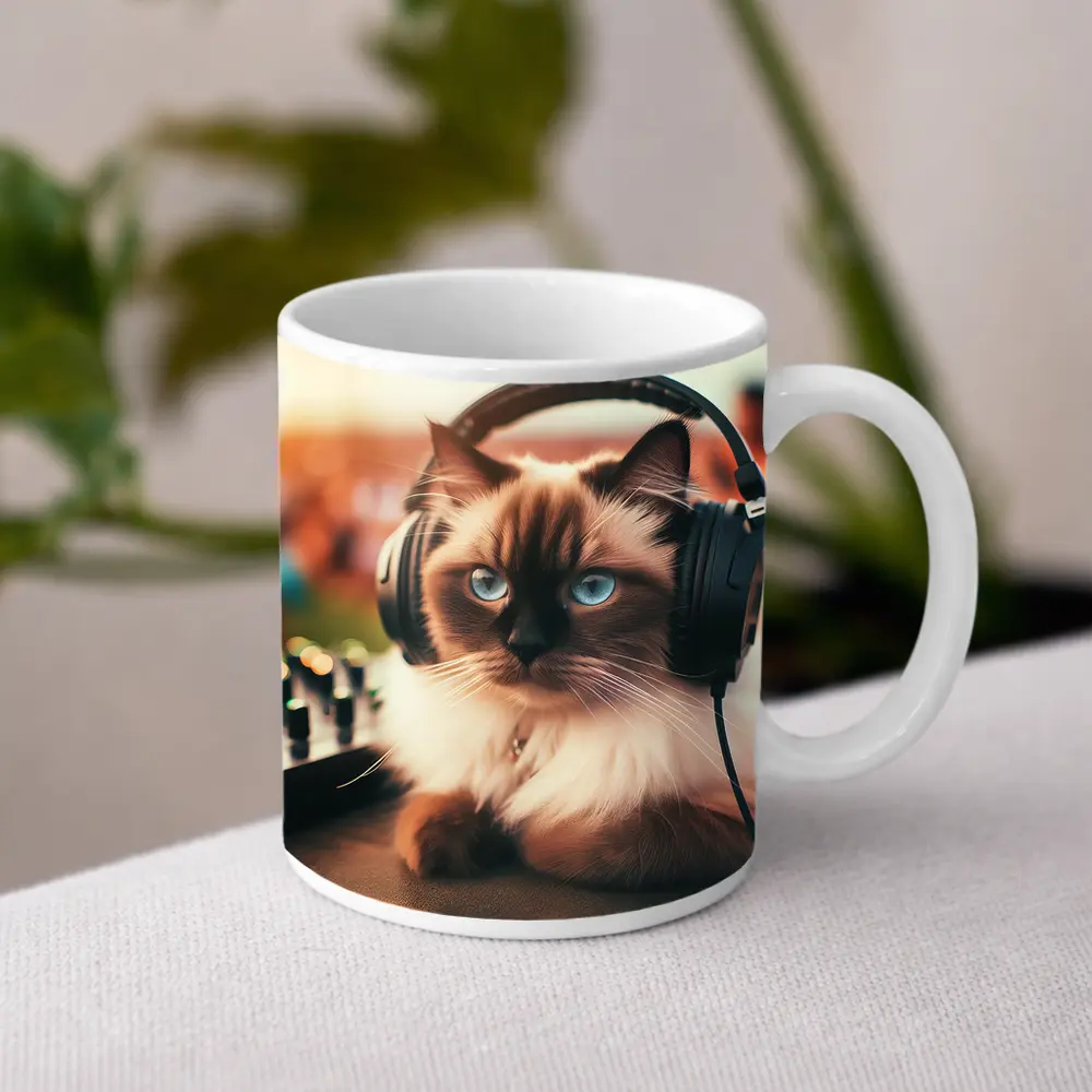 Birman Cat DJ Headphones Outdoor Party – Mugs