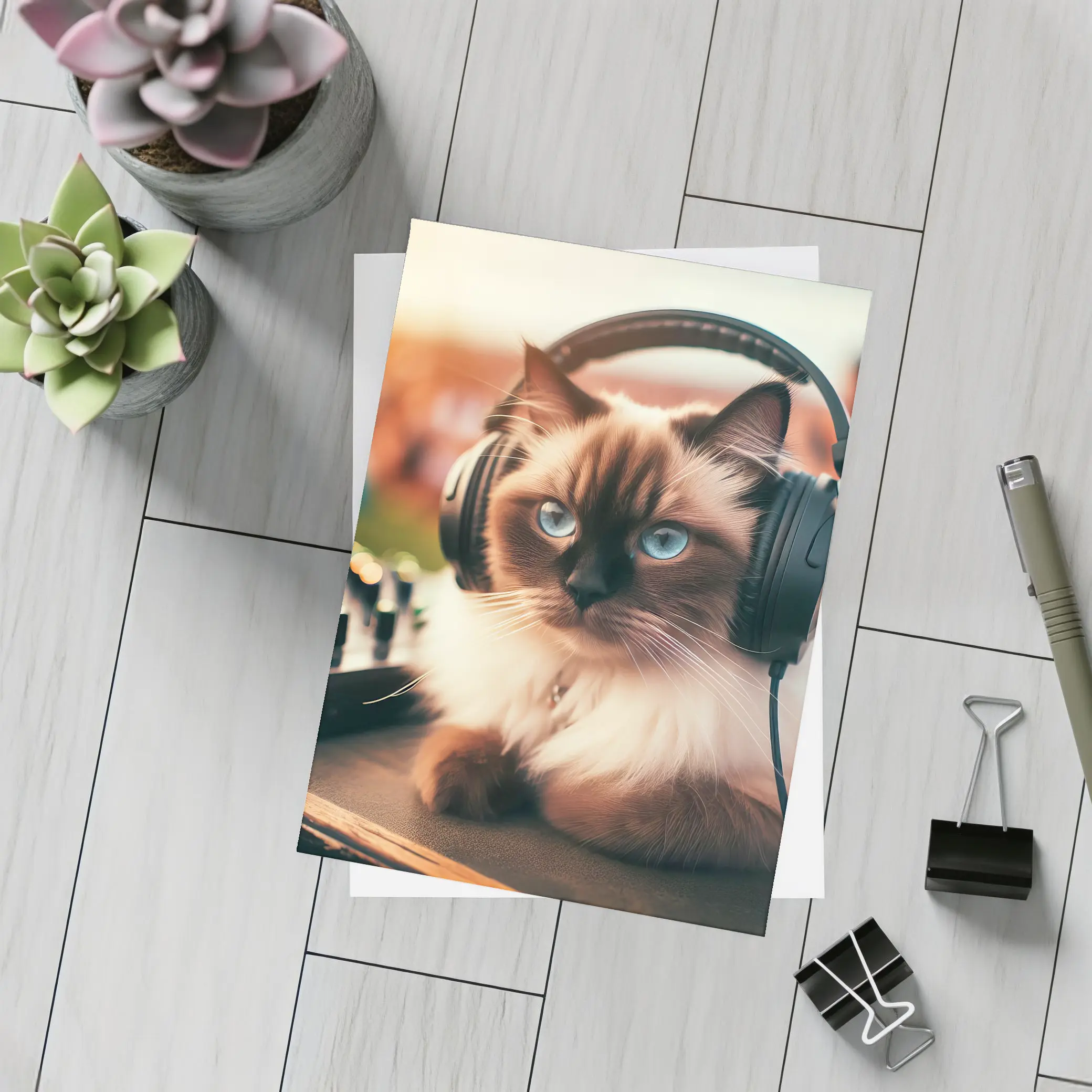 Birman Cat DJ Headphones Outdoor Party – Postcards
