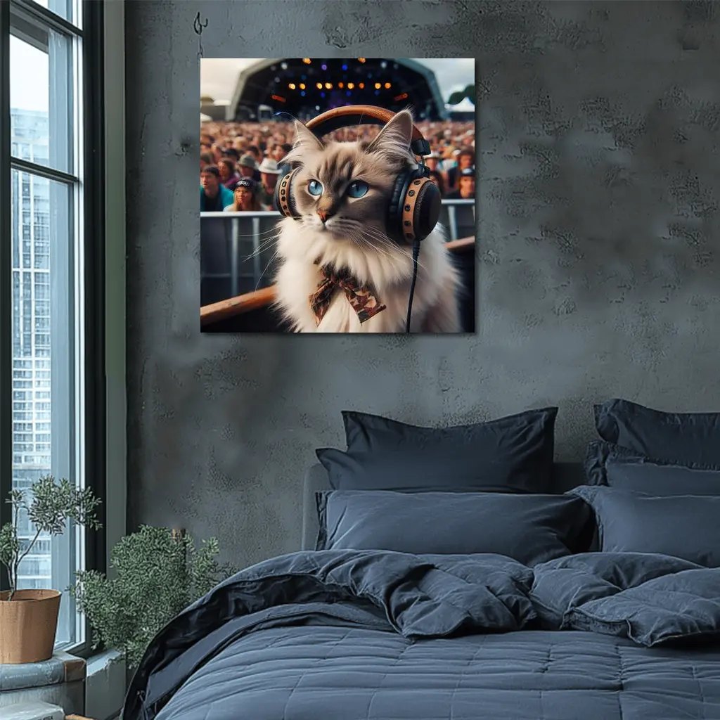 Ragdoll Cat Headphones Concert Festival Crowd – Wall Art