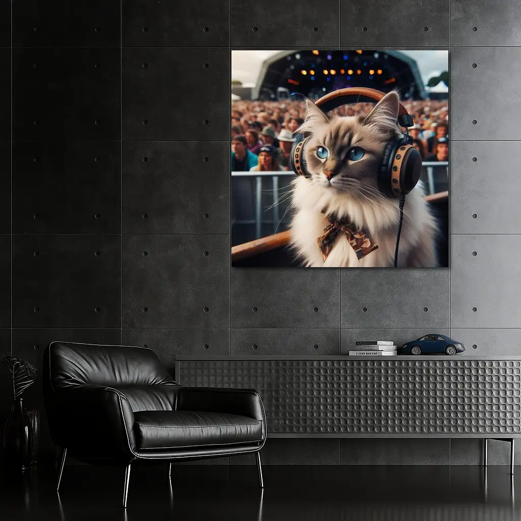 Ragdoll Cat Headphones Concert Festival Crowd – Wall Art