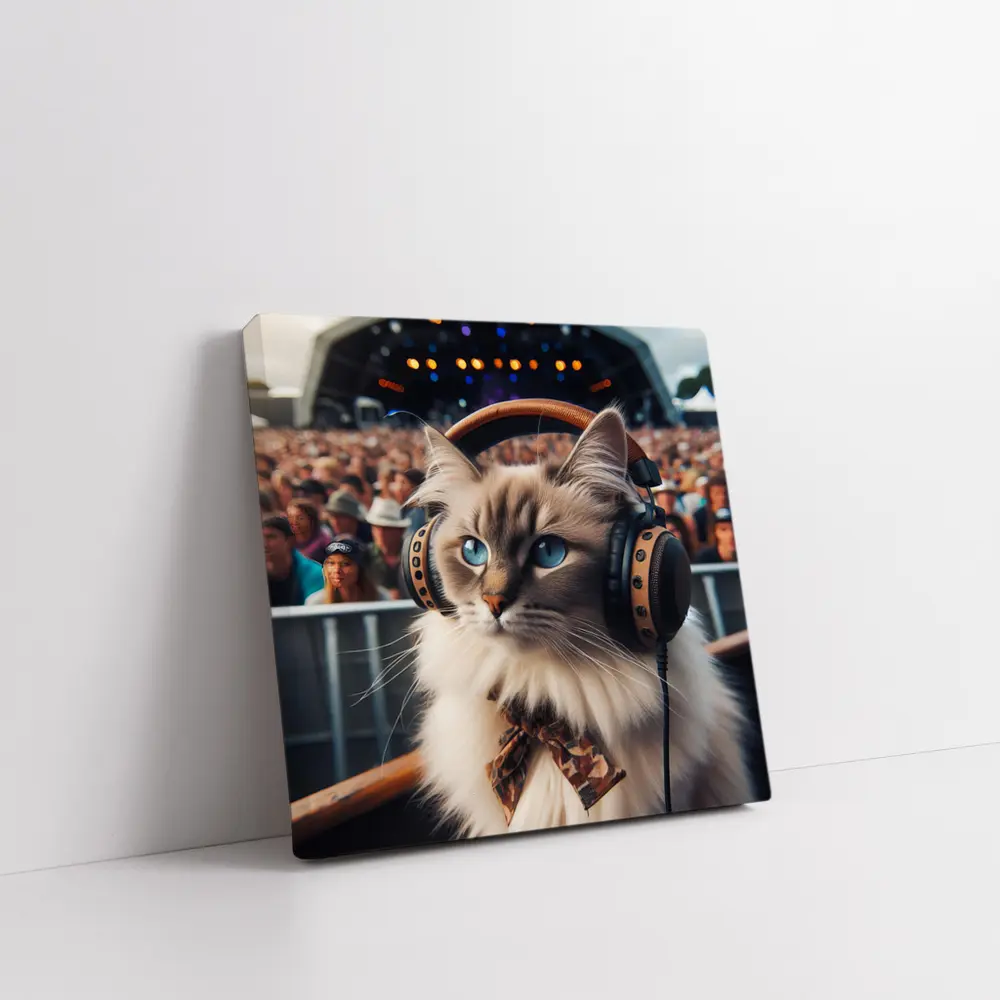 Ragdoll Cat Headphones Concert Festival Crowd – Wall Art