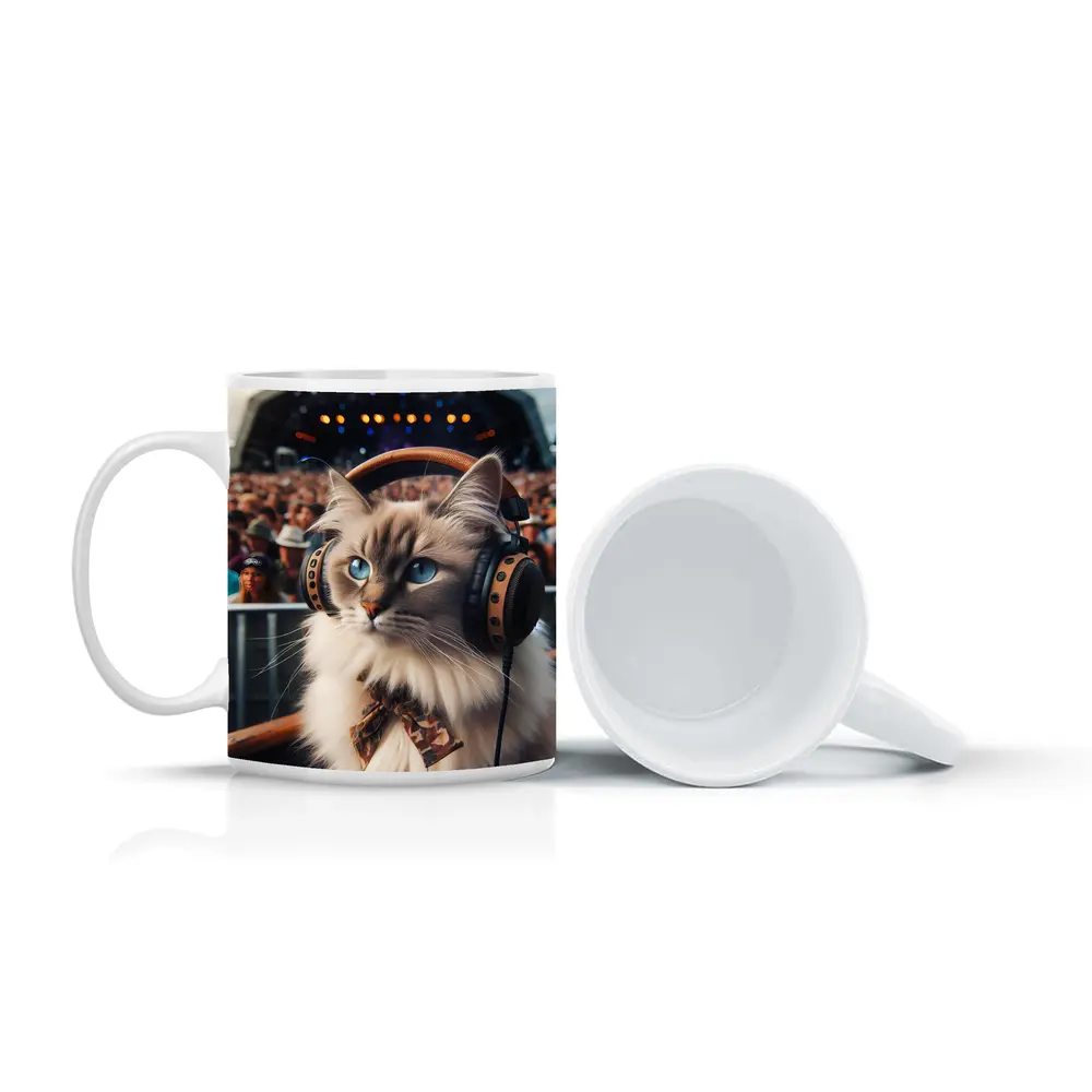 Ragdoll Cat Headphones Concert Festival Crowd – Mugs