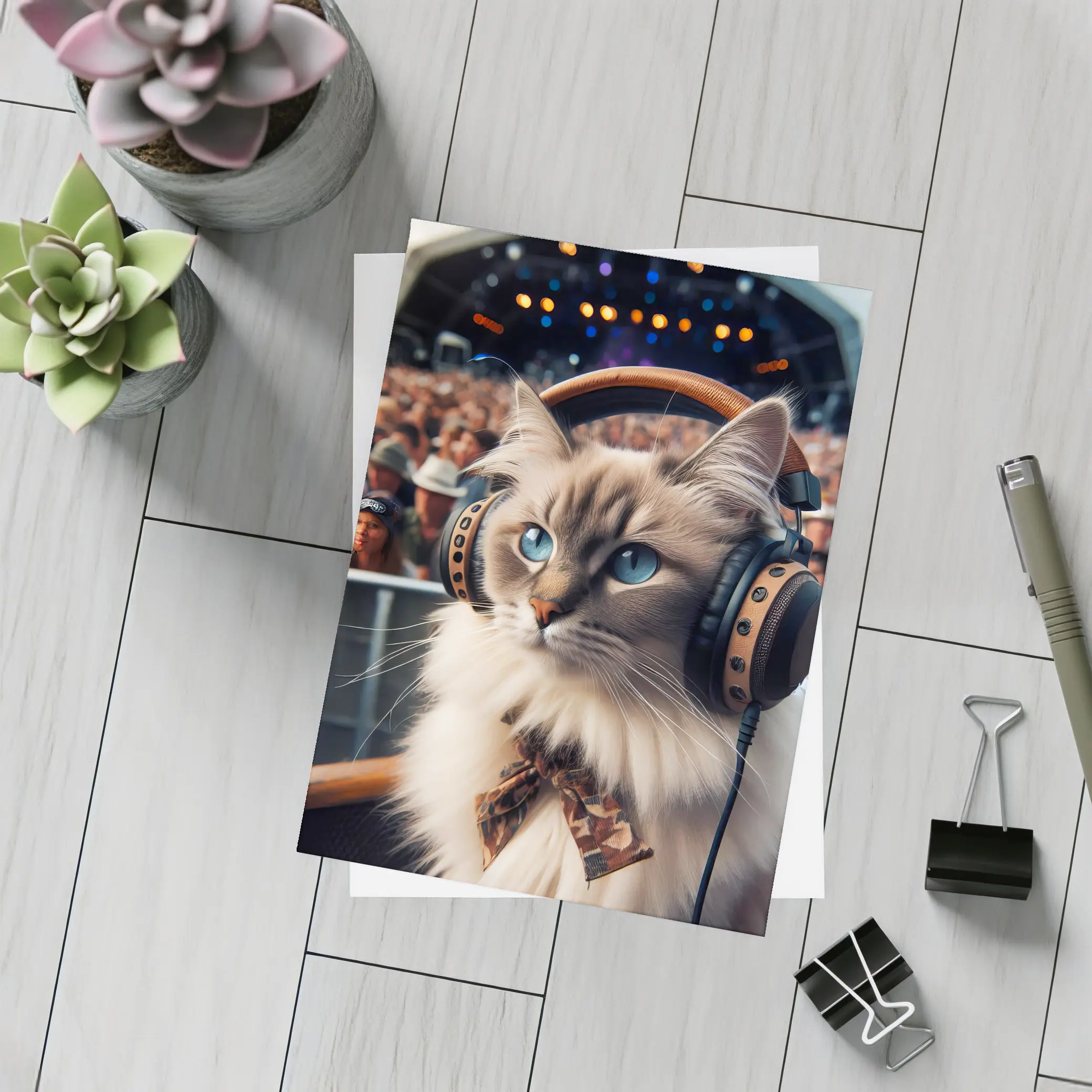 Ragdoll Cat Headphones Concert Festival Crowd – Postcards