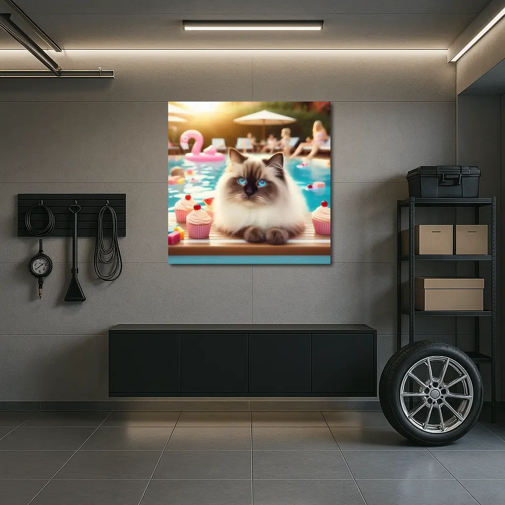 Birman Cat Blue Eyes Pool Party Summer – Wall Art