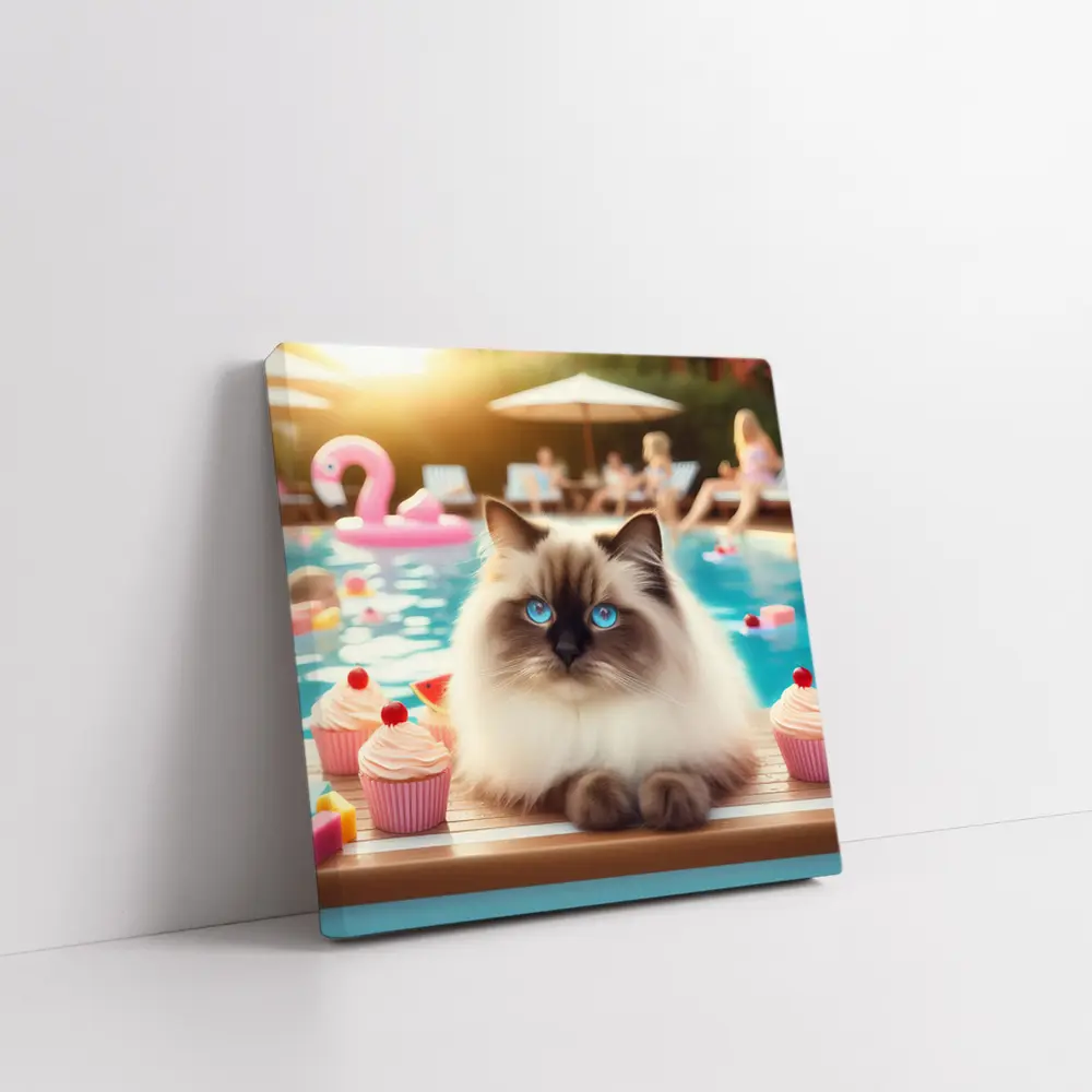 Birman Cat Blue Eyes Pool Party Summer – Wall Art