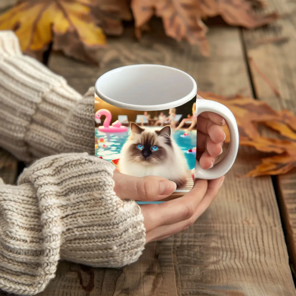 Birman Cat Blue Eyes Pool Party Summer – Mugs