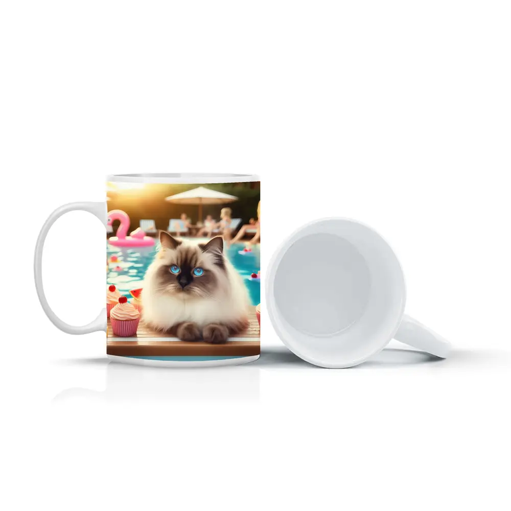 Birman Cat Blue Eyes Pool Party Summer – Mugs