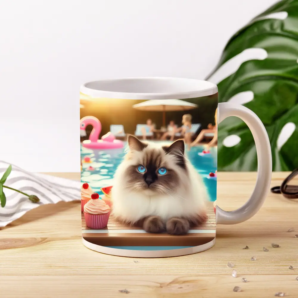 Birman Cat Blue Eyes Pool Party Summer – Mugs