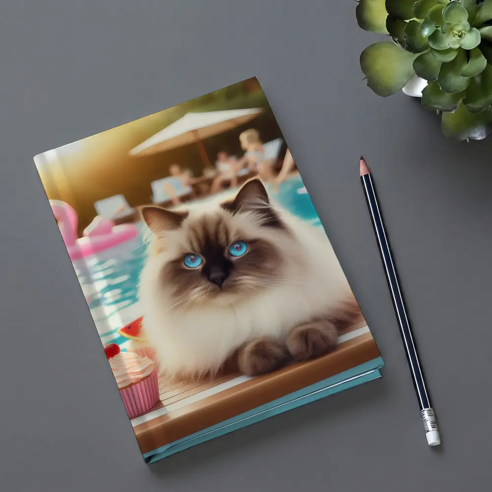 Birman Cat Blue Eyes Pool Party Summer – Notebooks