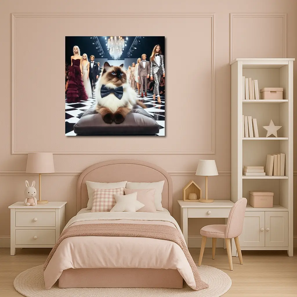 Birman Cat Wearing Bow Tie Fashion Runway – Wall Art