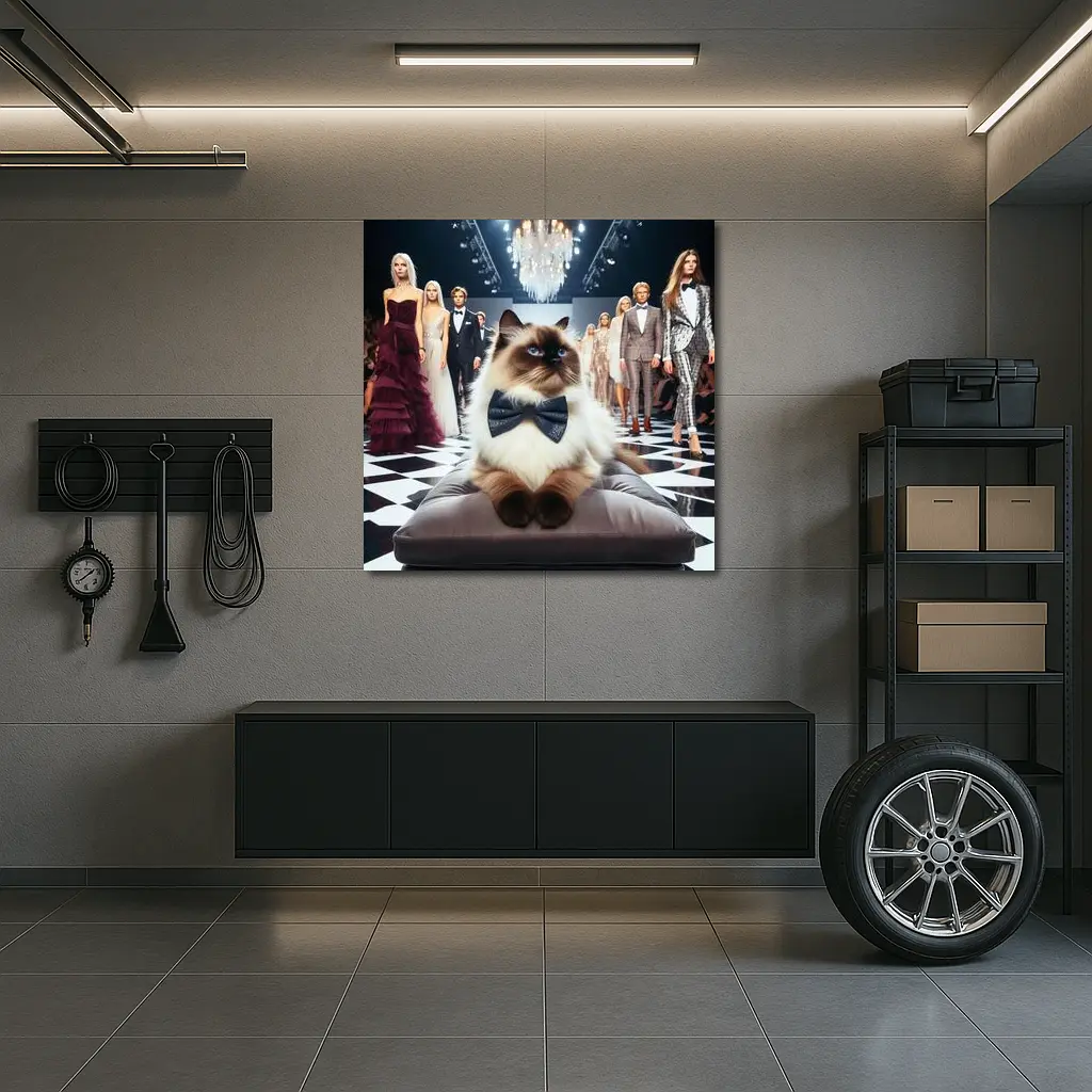 Birman Cat Wearing Bow Tie Fashion Runway – Wall Art