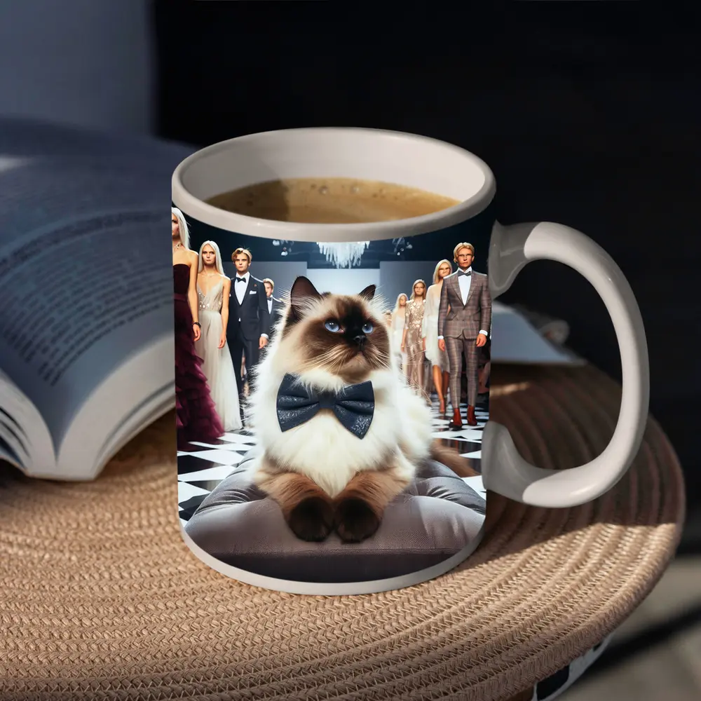 Birman Cat Wearing Bow Tie Fashion Runway – Mugs