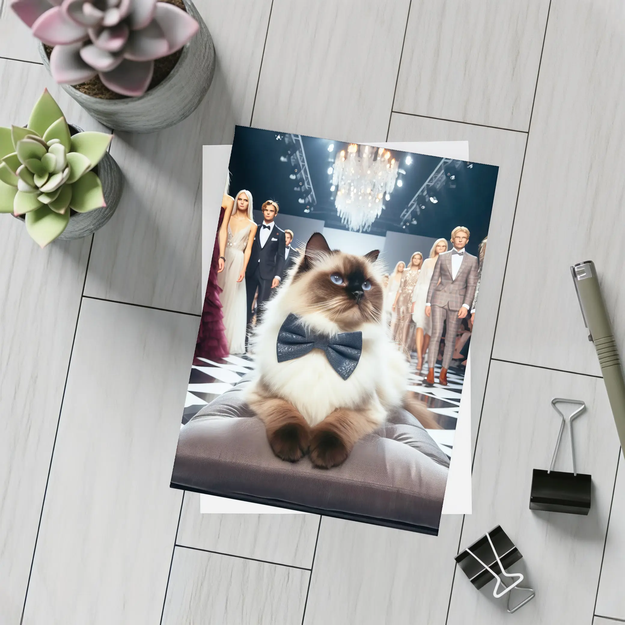 Birman Cat Wearing Bow Tie Fashion Runway – Postcards
