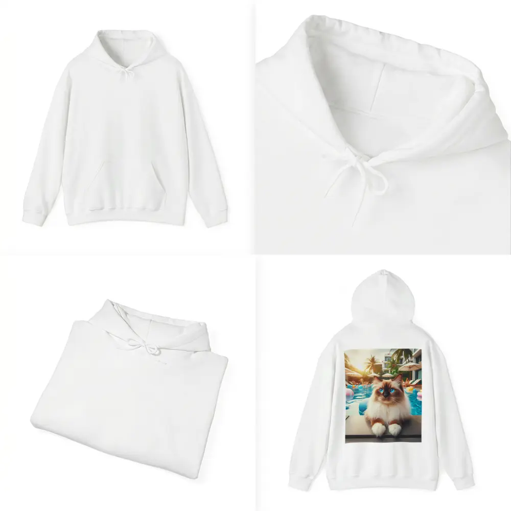 Ragdoll Cat Relaxing By Resort Pool – Hoodies