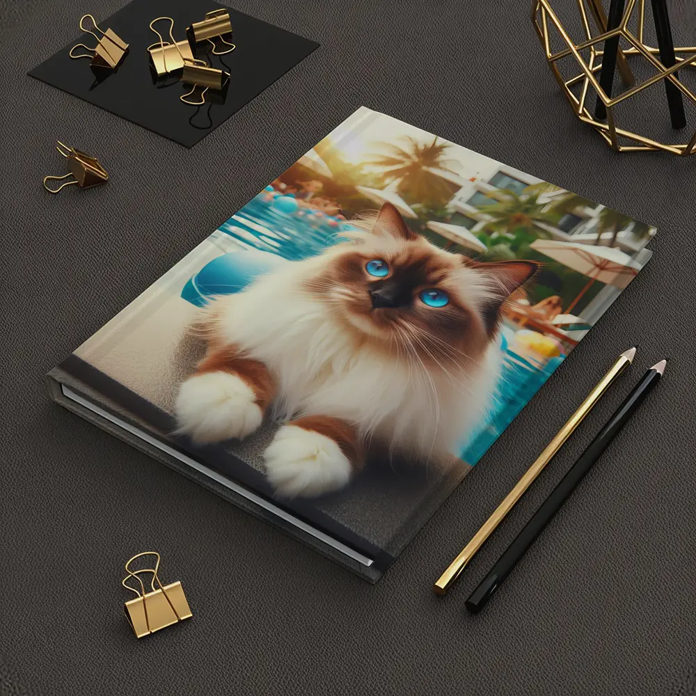 Ragdoll Cat Relaxing By Resort Pool – Notebooks