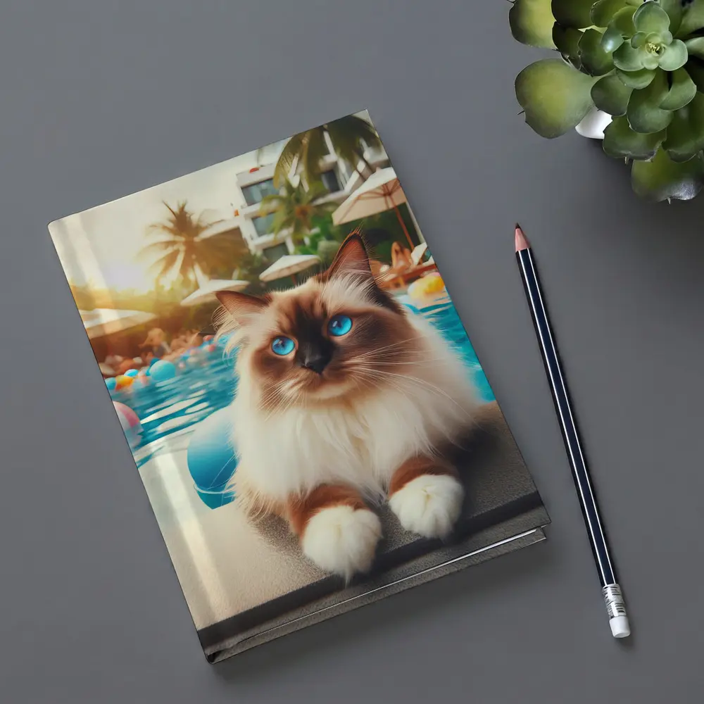 Ragdoll Cat Relaxing By Resort Pool – Notebooks