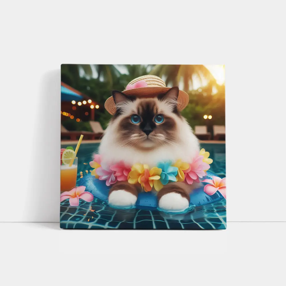 Ragdoll Cat Relaxing by Tropical Pool – Wall Art