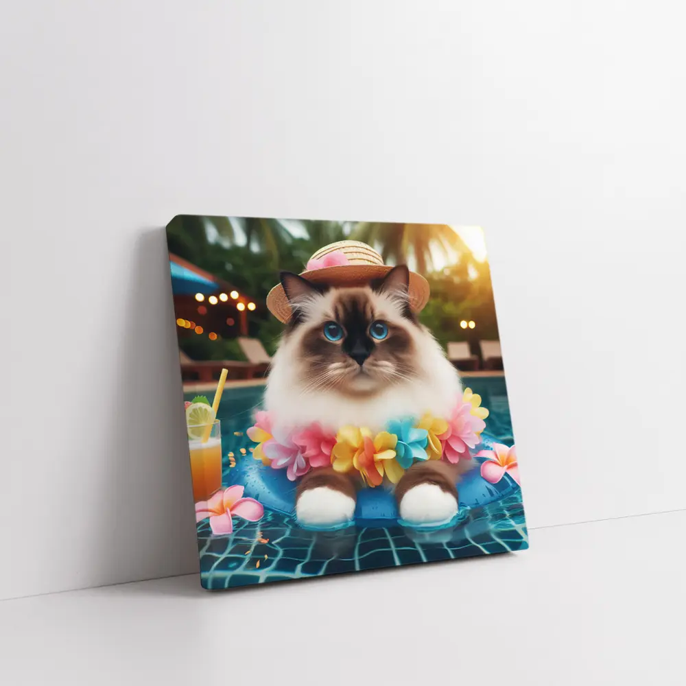 Ragdoll Cat Relaxing by Tropical Pool – Wall Art