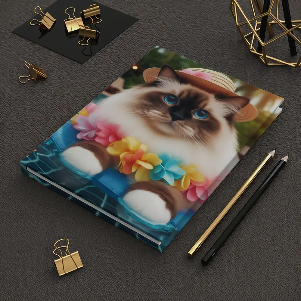 Ragdoll Cat Relaxing by Tropical Pool – Notebooks