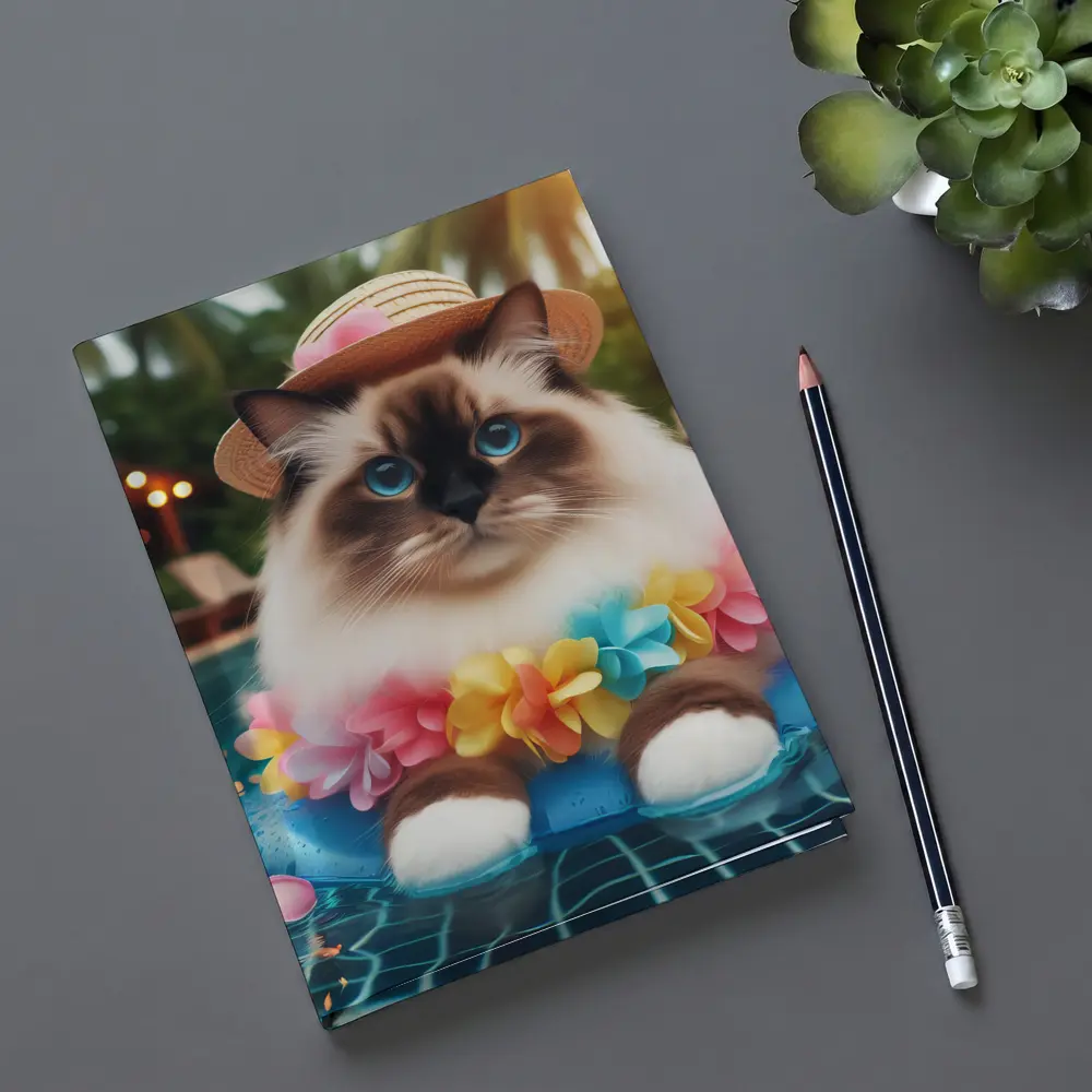 Ragdoll Cat Relaxing by Tropical Pool – Notebooks