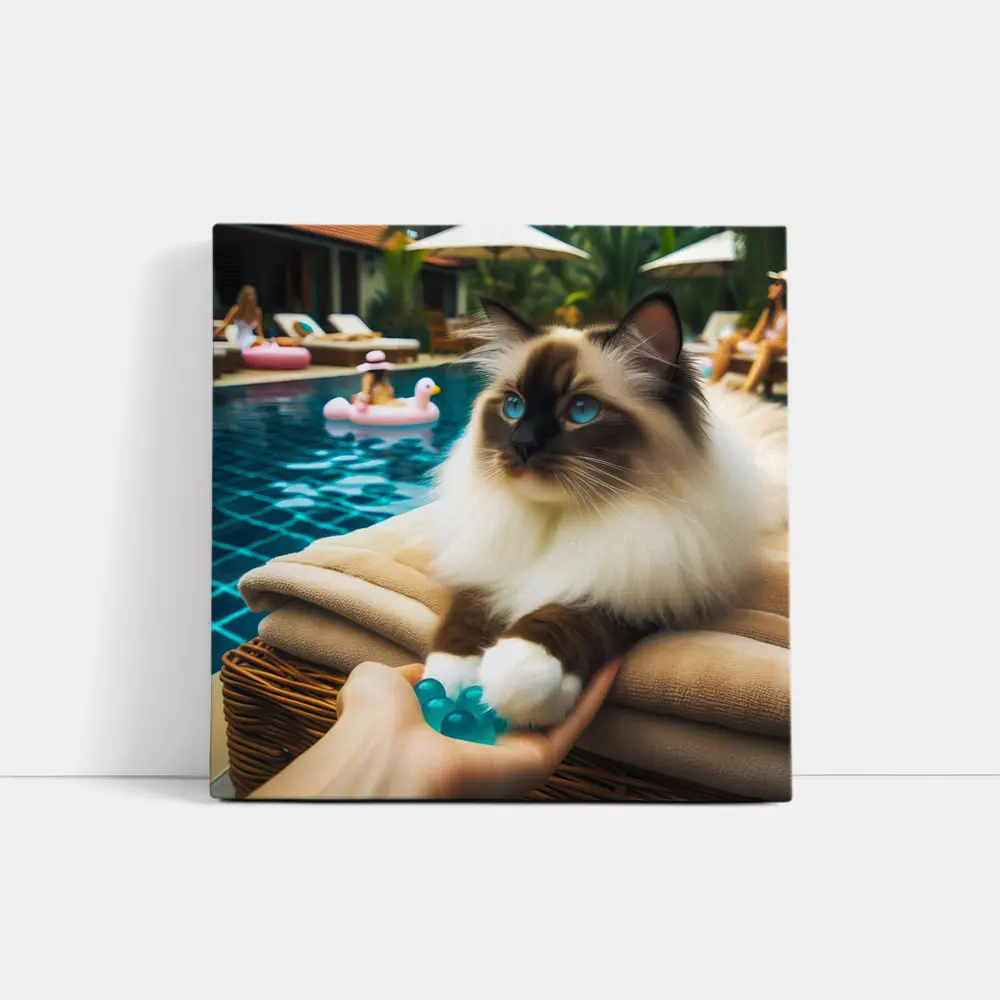 Birman Cat Relaxing By Tropical Pool – Wall Art