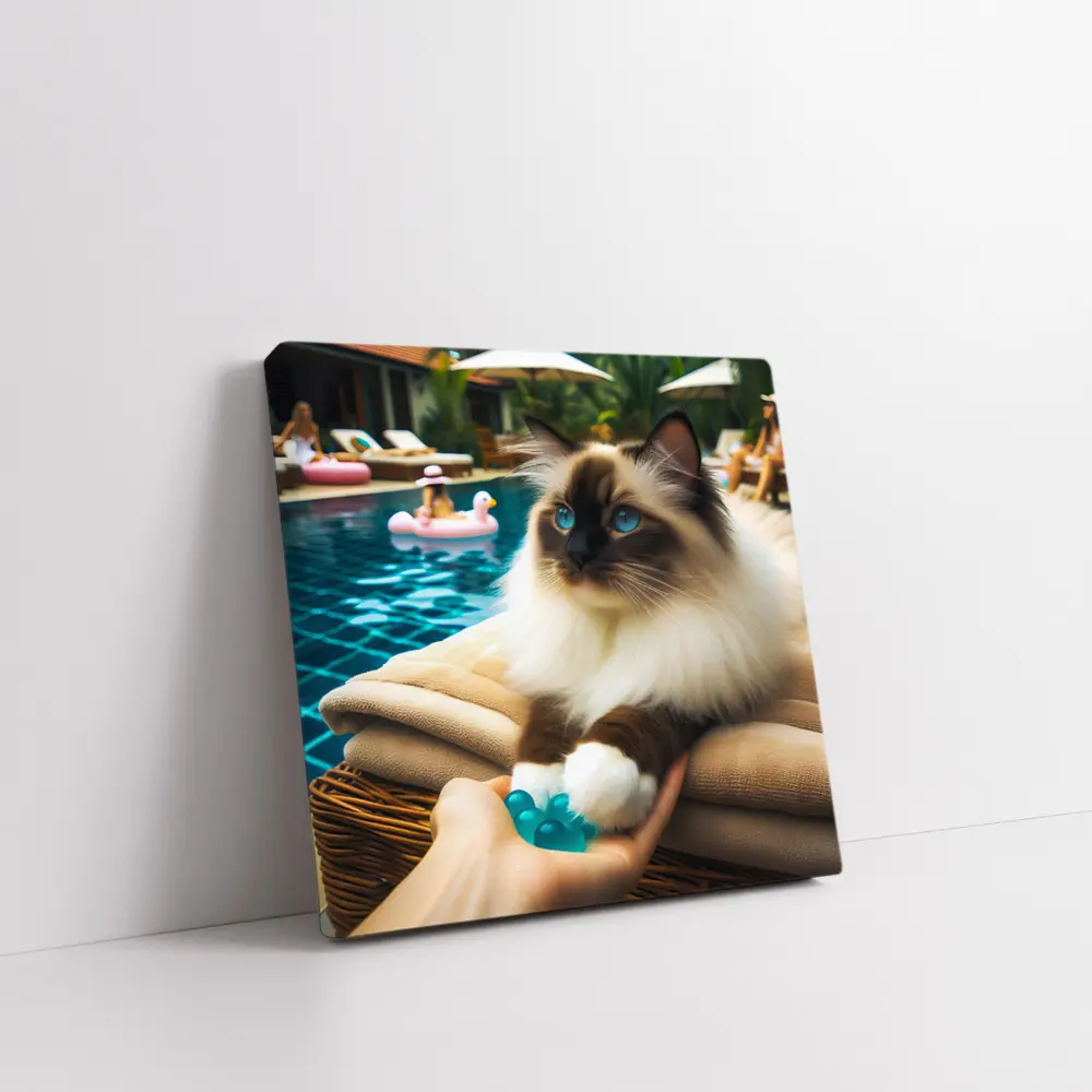 Birman Cat Relaxing By Tropical Pool – Wall Art