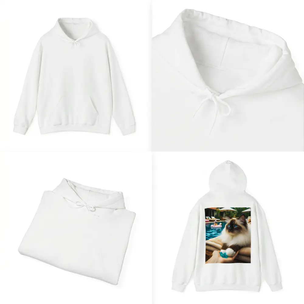 Birman Cat Relaxing By Tropical Pool – Hoodies