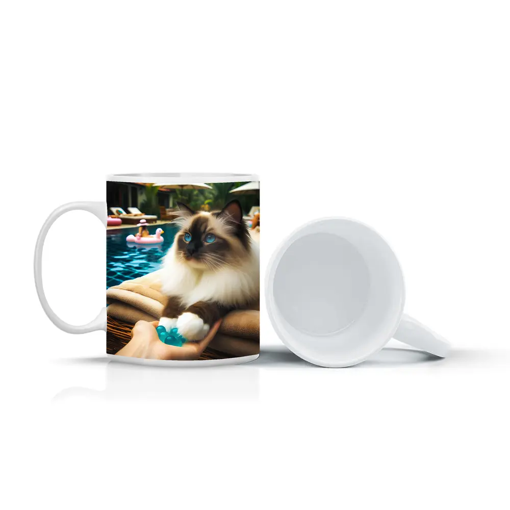 Birman Cat Relaxing By Tropical Pool – Mugs