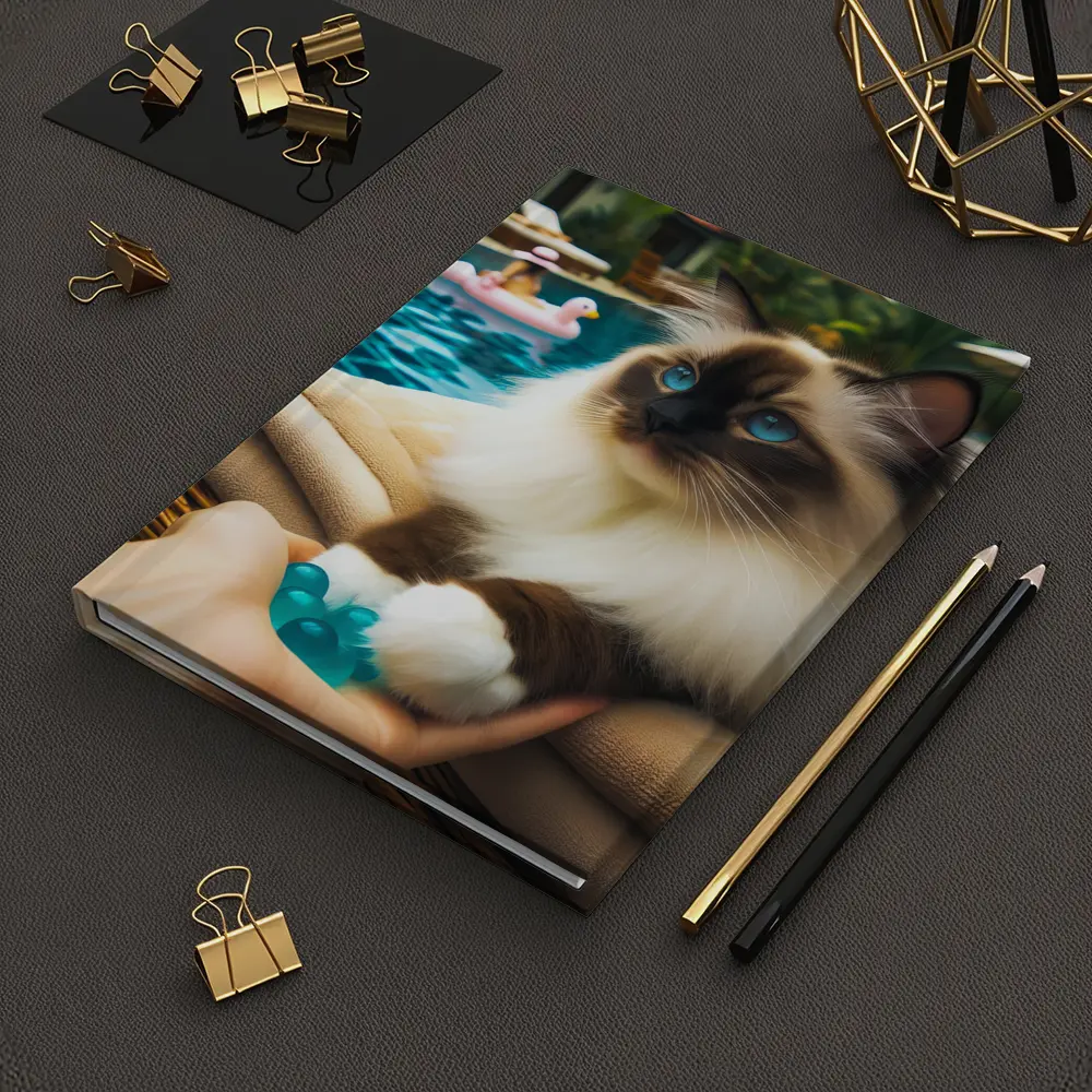 Birman Cat Relaxing By Tropical Pool – Notebooks