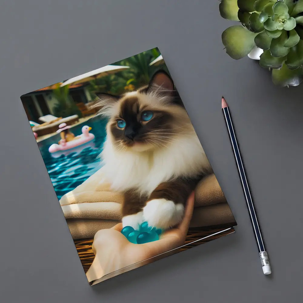 Birman Cat Relaxing By Tropical Pool – Notebooks