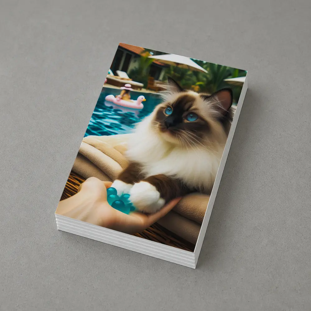 Birman Cat Relaxing By Tropical Pool – Postcards