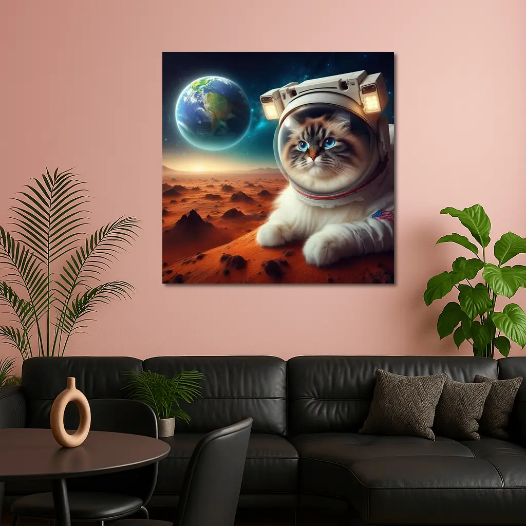 Ragdoll Cat Astronaut on Mars Surface – Wall Art