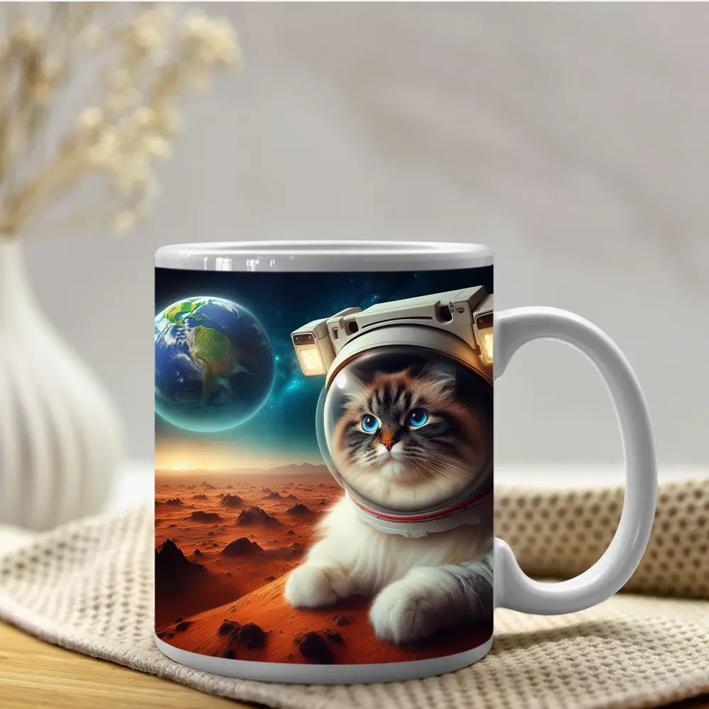 Ragdoll Cat Astronaut on Mars Surface – Mugs